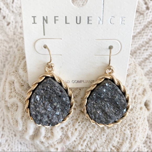 3/$15 Stunning Charcoal Tear-Drop Druzy Earrings - Picture 5 of 5
